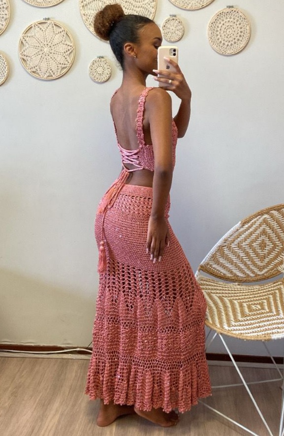 Vestido de Crochet Fio de Seda Liana Leão VE213R