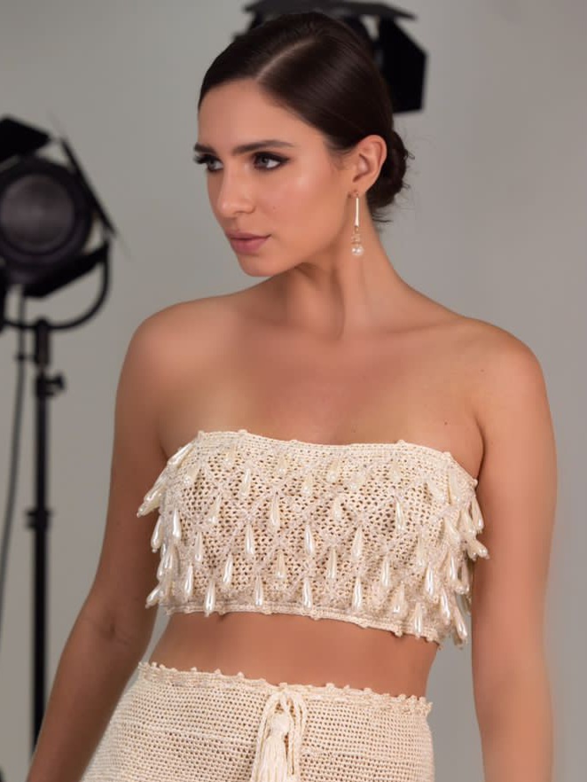 Top de Crochet Bordado Fio de Seda TP039